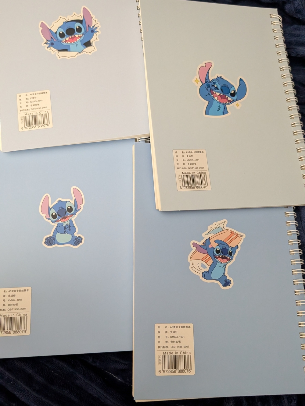 4 Stitch Spiral Notebooks - Blue Cartoon Lilo & Stitch Covers (Set) - Picture 2 of 6
